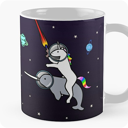 Mug with design of Unicorn Riding Narwhal In Space